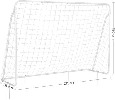 Ворота для футболу SONGMICS з сіткою, швидкий монтаж, для саду, двору, парку, пляжу, сталеві труби, сітка PE (76 x 215 x 150 см, Білий)