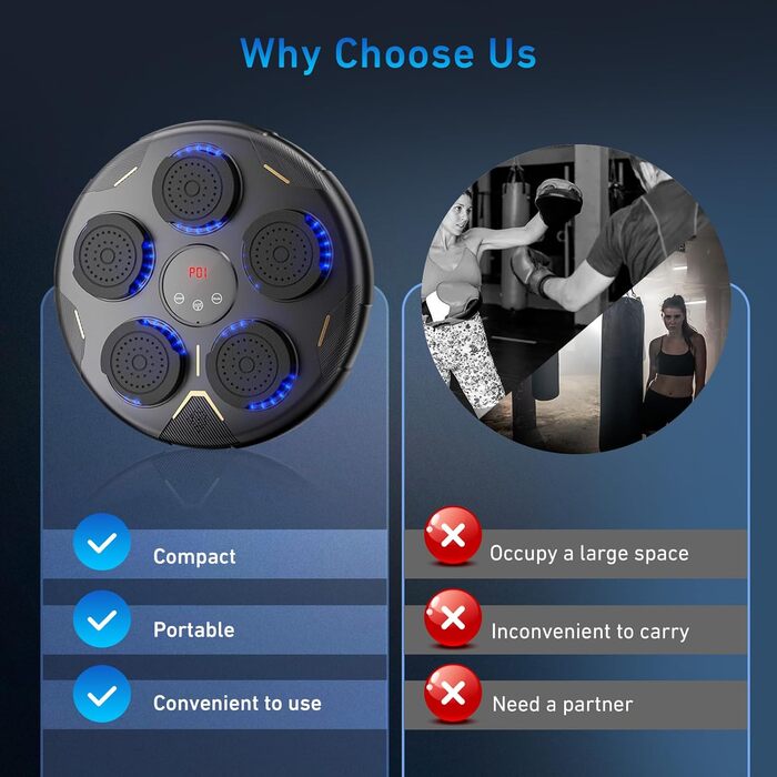 LED боксерський тренажер Wildfun з рукавичками, настінне кріплення, Bluetooth, 9 режимів швидкості, підрахунок ударів, для дорослих та дітей, спорт та зняття стресу