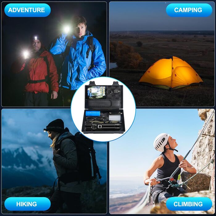 Ліхтар LED акумуляторний 500000 люмен, тактичний, потужний, IP67, водонепроникний, для кемпінгу, туризму, риболовлі, з чохлом та компасом