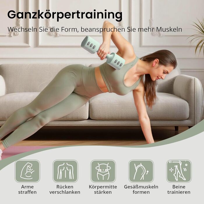 Регульований гантельний комплект 2-в-1 для жінок – 4 рівні (1-5,5 кг) – обладнання для фітнесу вдома, зелені гантелі