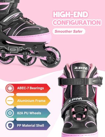 Дитячі ролики 2PM SPORTS з регульованим розміром для дівчаток та хлопчиків, ролери з колесами 82A PU, зелені (рожеві), розмір Small (EU 30-33)