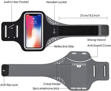 Спортивна стрічка на руку для iPhone 16 Pro Max, 16 Plus, 15 Pro Max, 15 Plus, 14 Pro Max, Samsung S24, S23, S22 Ultra. Тримач для телефону на руку для бігу, спорту. Підходить для телефонів 6.3'-7.0' (5.1'-6.5'). Чорний