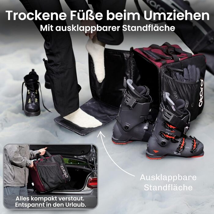 Чохол для лижних черевиків Otaro з відділенням для шолома | Сумка для лиж, шолома та аксесуарів | Водонепроникний, міцний, 60L (Pro, Червоний)