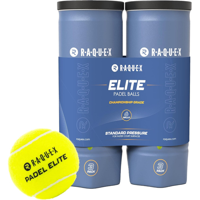М'ячі для падел-тенісу Raquex Elite – Доза 6 шт. – 2 швидкості – Elite Pace Padel Pro для швидкої гри