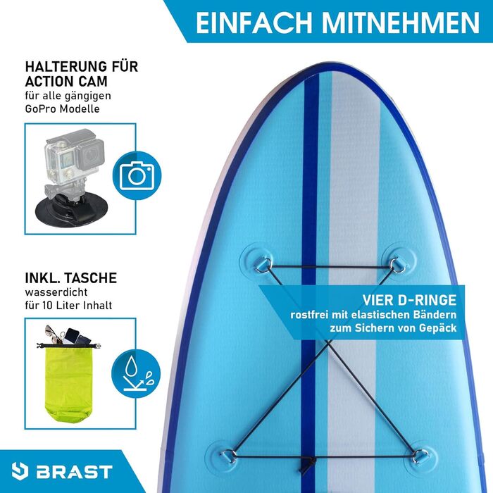 Надувна SUP-дошка BRAST Shark 300-320 см, комплект для веслування стоячи, 2-в-1 весло, сидіння для каяка, кріплення для екшн-камери, ремінець на ногу, насос, рюкзак, 5 років гарантії