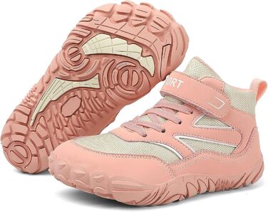 Дитячі трекінгові черевики для ходьби та туризму. Водонепроникні кросівки для дівчаток та хлопчиків. Зручні та легкі черевики на липучці. Розмір 33 EU, колір рожевий.