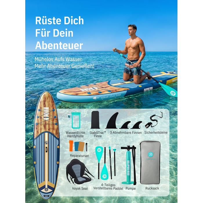 Надувне SUP Board Bluewood Surge 320см з аксесуарами та сидінням. SUP для 2 осіб, 200кг, StabilTrac-Fin