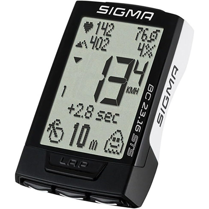 Велокомп'ютер Sigma Sport BC 23.16 STS Білий, з вимірюванням швидкості, висоти, пульсу та каденсу, високою пам’яттю та простою навігацією