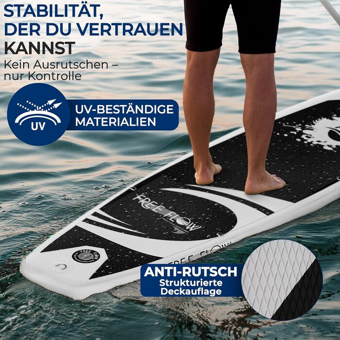 Надувний SUP СерeneLife Stand Up Paddling Board: комплект з веслом, насосом та сумкою. Touring SUP для дітей та дорослих, чорно-сірий, 155 кг.