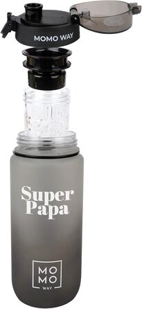 Пляшка для води MOMO WAY Super Papa 600 мл з тритану з контейнером для фруктів, без BPA, подарунок для тата, з кришкою на 1 клік, багаторазова