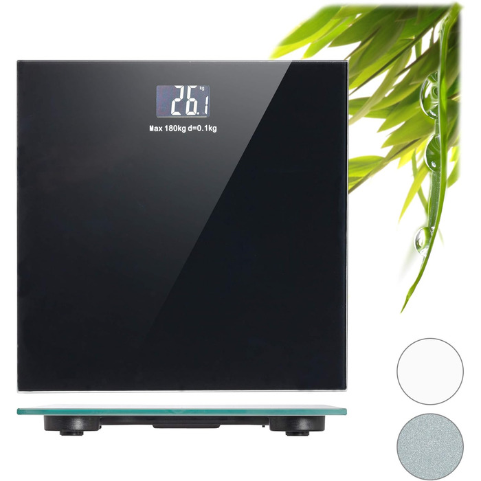 Цифрова вага для людей Relaxdays чорна, LED-дисплей, сучасний дизайн, тонка, 28x28 см