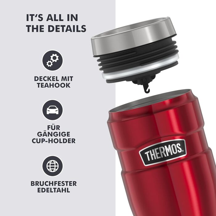 Термос нержавіючий Thermos Stainless King 0.47л червоний для кави та чаю. Зберігає тепло 7 год, холод 18 год. Без BPA
