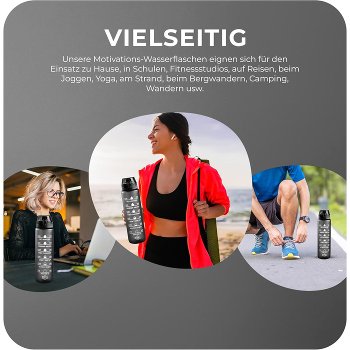 Фляга спортивна Roe Tenpo 1L, Tritan, без BPA, витримує миття в посудомийній машині, чорна