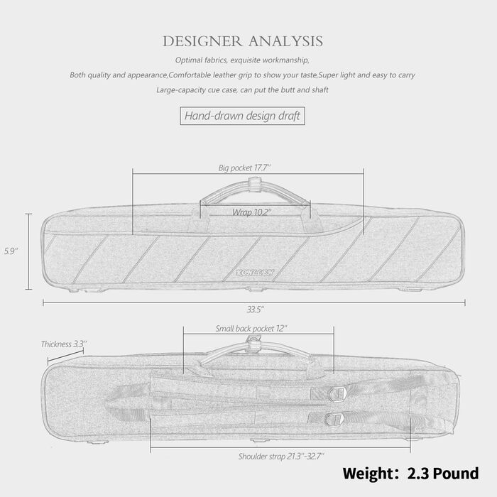 Чохол для бильярдної кия KONLLEN Oxford Cloth 2x4, сірий - сумка для кия