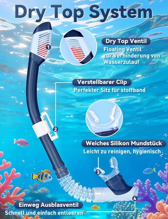 Набір для снорклінгу Supertrip SeaBlue L/XL (32-36 EU) для дітей: маска з панорамним оглядом 180°, ласти, трубка з клапаном