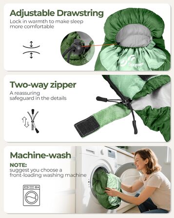 Сплячий мішок Outdoor Sportneer для дорослих та дітей - легкий спальний мішок для кемпінгу, піших прогулянок, 220x80 см, зелений + світло-зелений