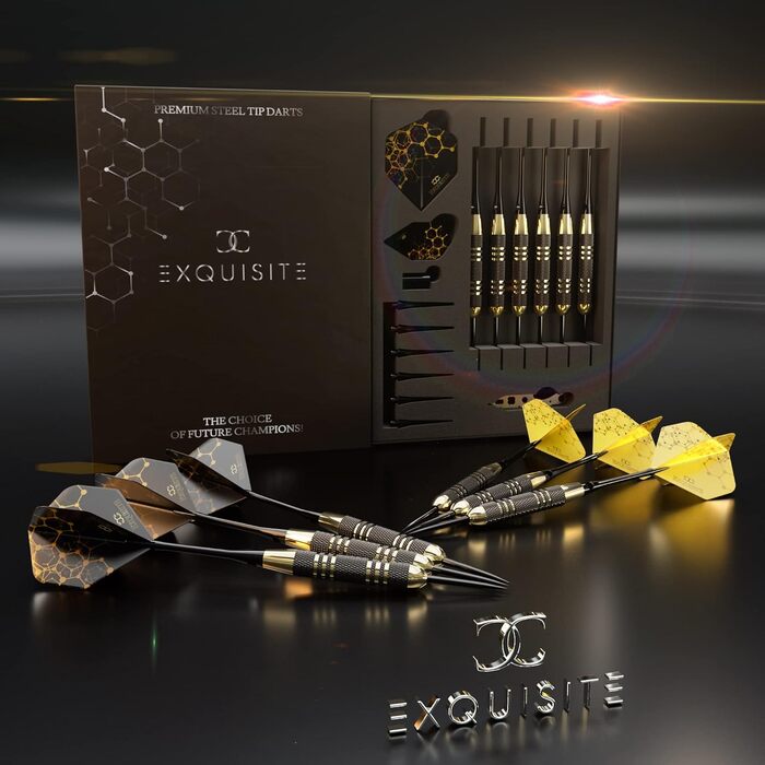 Набір дротиків Profi Stahl Spitze (6 шт) 22г, з латунними стволами, алюмінієвими шафтами (35/48мм) та польотами, точилка для дротиків