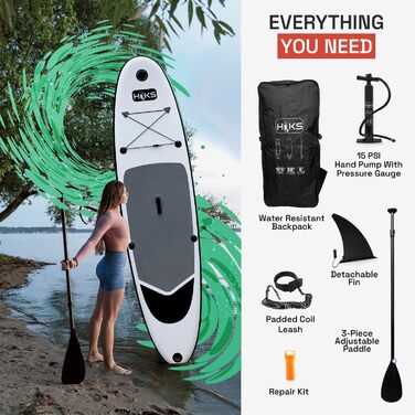 Надувна SUP-дошка HIKS 10.6ft (3,2 м) сірого кольору з веслом, насосом, рюкзаком і страховкою, універсальна для всіх рівнів, ідеально для початківців