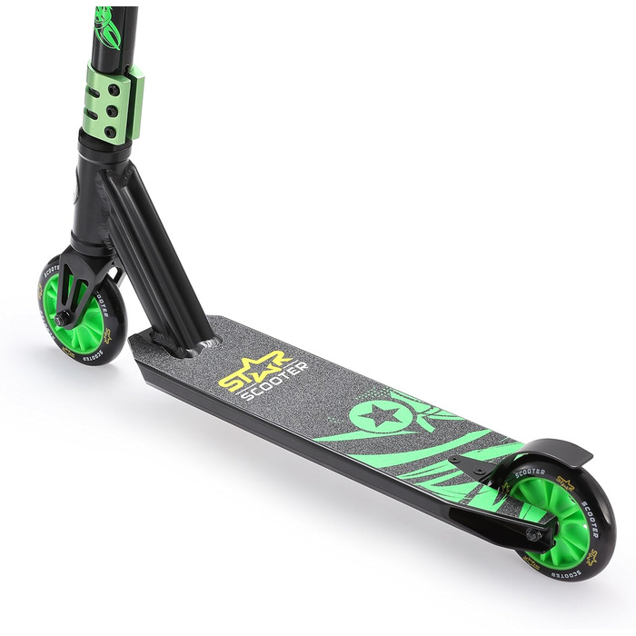 Трюковий самокат STAR SCOOTER Pro Sport для дітей від 5 років, алюмінієвий, 110 мм, HIC компресія, чорний/зелений