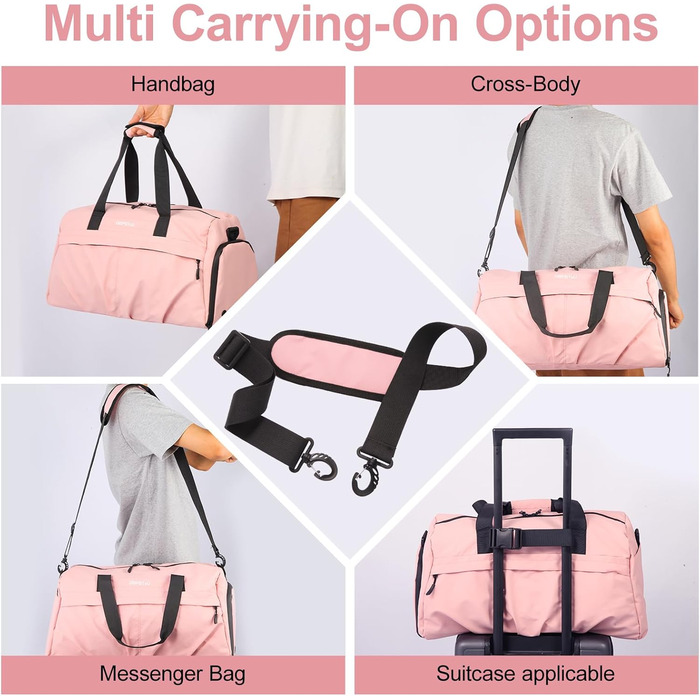 Спортивна сумка для жінок та чоловіків, жорсткий матеріал, дорожня сумка з відділенням для взуття, 2 вентиляційних отвори та мокре відділення, водонепроникна сумка-вікендер, спортивна/плавальна/сауна сумка (Зелений) (Рожевий)