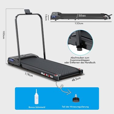 BLACK LORD Intelligentes Gehpad 2-в-1: бігове полотно під стіл для дому та офісу, портативний тренажер для ходьби та бігу з додатком та пультом, запис даних про фітнес SL9H - Чорний (з ручками)