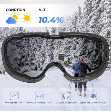 Гірськолижна маска AVAWAY OTG для окулярів, чоловіча, жіноча, підліткова, UV-захист, антифог, дзеркальна лінза, чорна рамка/червона лінза VLT 16.7%