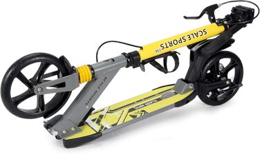 Самокат двоколісний складний Kickscooter для дітей 8-12 років, підлітків та дорослих, регульований кермо, колеса PU 200 мм, дискове та ножне гальмо, ремінь для перенесення (жовтий)