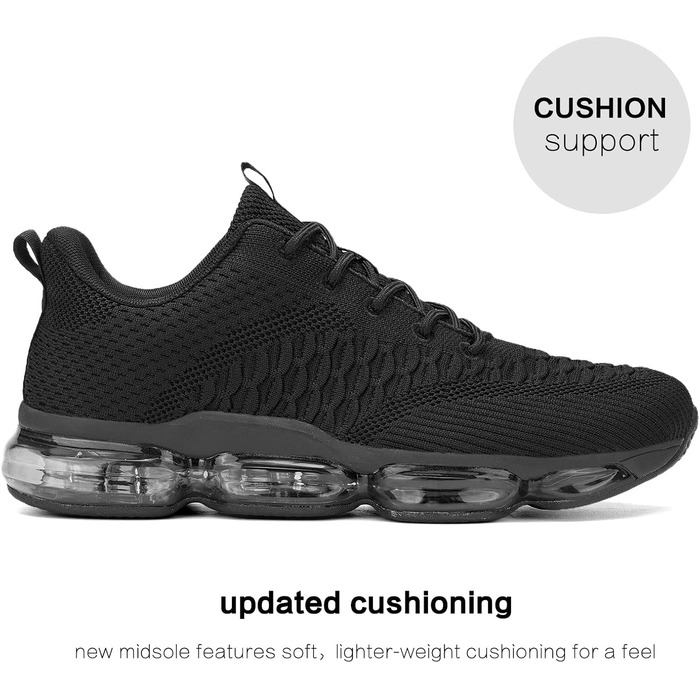 Чоловічі бігові кросівки з повітряною подушкою, дихаючі, для тенісу, модні, з антиковзаючою підошвою, для тренувань, відпочинку, спорту, фітнесу, подорожей, комфортні, чорні, 42 EU