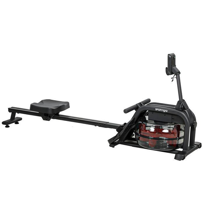 Гребний тренажер для дому з резервуаром для води об'ємом 6-11 л, LCD-дисплеєм, тримачем для телефону, максимальною вагою користувача 135 кг, сталевий каркас, чорний колір