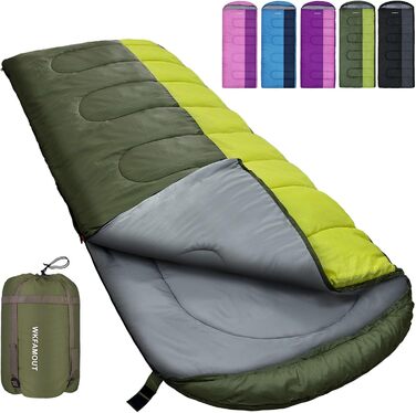 Сплячий мішок Outdoor для дорослих, машинного прання, зимовий, водонепроникний, 3-4 сезони, з компресійним мішком, для кемпінгу, піших прогулянок, подорожей, 0°C-Комфорт, Чорний (10°C-Комфорт Оливковий, 220x85CM-L)