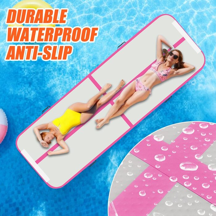 Гімнастичний надувний мат для тренувань, 3/4/5 метрів, 10 см заввишки, рожева (300x100x10 см)