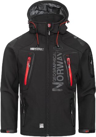 Чоловіча демісезонна куртка Geographica Norway Softshell — водонепроникна outdoor куртка для спорту та походів, колір чорний (розмір 5XL)