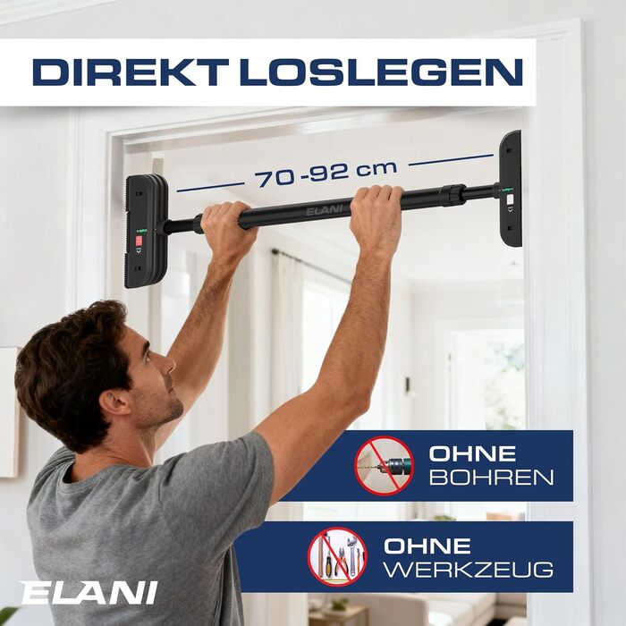 ELANI Климатична стійка для турніків на дверний отвір 70-92 см, до 200 кг, без свердління, з інноваційною блокувальним гвинтом – чорний колір