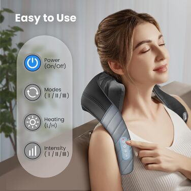 COMFIER 4D Шиацу масажер для шиї та плечей з підігрівом, бездротовий масажер для спини, шиї та плечей, для зняття болю в шиї, плечах і ногах, подарунок
