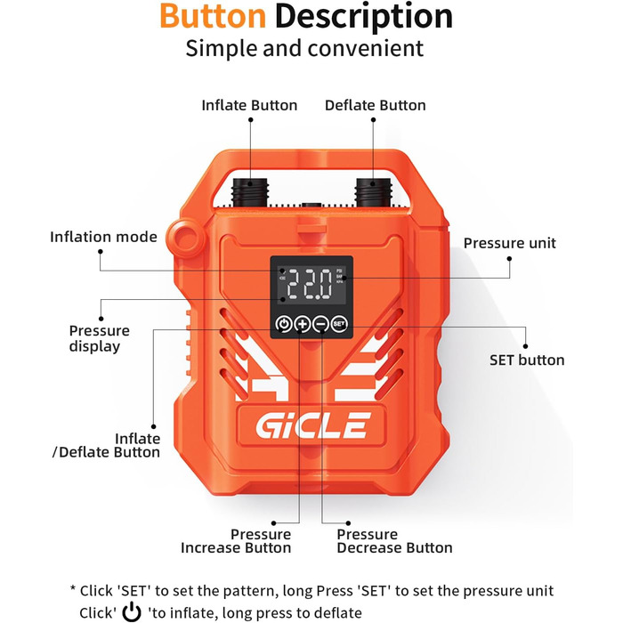 Насос для SUP дошки GICLE 22PSI, електричний, 12V, для надувних SUP дошок, човнів, наметів, помаранчевий