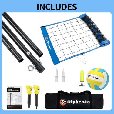 Набір для волейболу на вулиці: портативна сітка, м'яч, насос, сумка, міцна сітка (20 футів, блакитний)