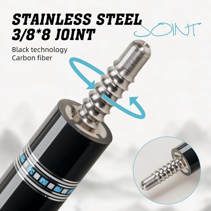 KONLLEN Billardqueue з карбону, 58 дюймів, професійний биль для більярду для дорослих, повна карбонова технологія, мінімальне відхилення, биль з наконечником 12,5 мм (Pro Taper, ультрагладкий) (KL-15WBF)