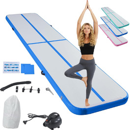 Гімнастичний надувний мат LSLIFE для дому: 3M, 4M, 5M, 6M, товщина 10 см, з електричним насосом. Підходить для гімнастики, йоги, акробатики, дітей та водних розваг. Колір: блакитний.