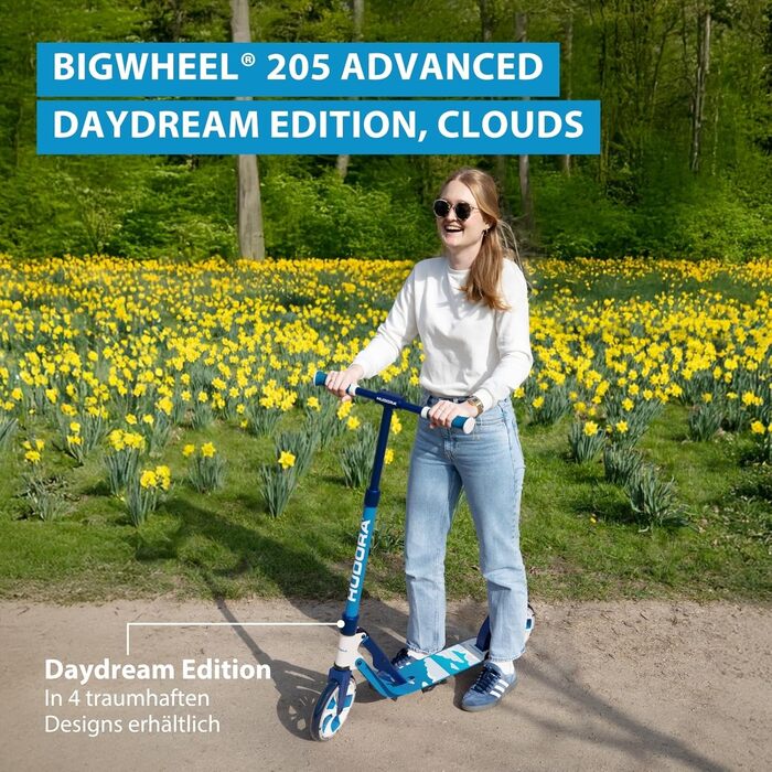 Самокат HUDORA BigWheel 205 Advanced Daydream Edition - до 100 кг, складаний, регульована висота - для дітей, підлітків та дорослих (Синій)