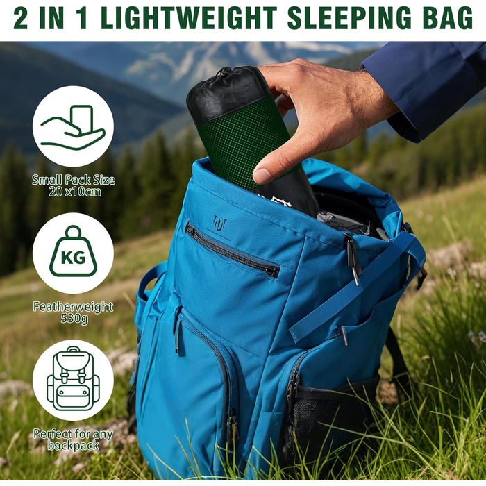 Спальний мішок бавовна, ультралегкий туристичний спальник з двосторонньою блискавкою, спальник для кемпінгу та піших прогулянок (зелений)