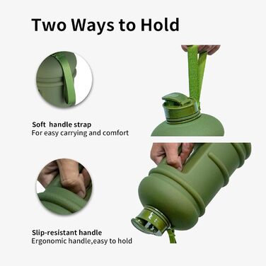 Фляга TOOFEEL 2л BPA Free, велика спортивна фляга для води, з позначеними мітками об'єму (Матова оливкова, 2200 мл)