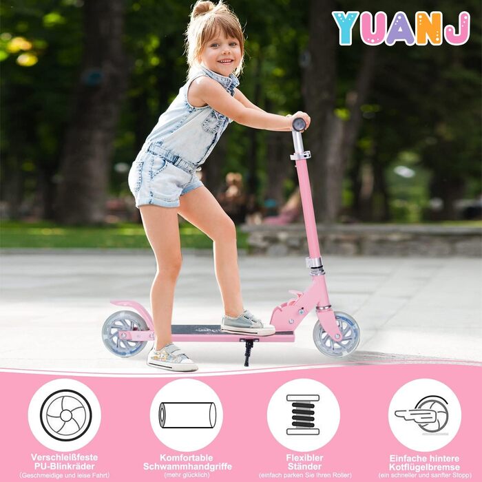 Дитячий самокат Yuanj, регульований, з LED PU колесами, для дівчаток 3-8 років