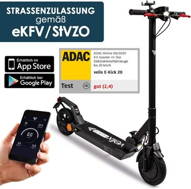Електросамокат Velix E-Kick V2021, 20 км/год, 40 км, складаний, з допуском до доріг, навантаження 122 кг
