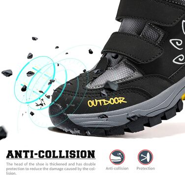 Дитячі зимові черевики ASHION: утеплені, для хайкінгу та трекінгу, розмір 38 EU, чорно-жовті