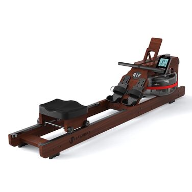 Гребний тренажер R1E з дуба, 28L резервуар для води, 12-лопатеве весло, Bluetooth & LCD-дисплей, сумісний з Kinomap APP, підставка для планшета, тихий та компактний велотренажер до 150 кг
