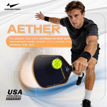 Ракетка для піклболу Warping Point Aether 16мм, сертифікована USAPA, з поверхнею з Kevlar та технологією MaxCell для контролю та спіну, гібридна модель для початківців та аматорів