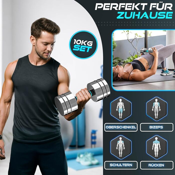 Набір гантелей 2 шт. по 10 кг (2,5/5/7,5 кг) з пінопластової ручки | Гантелі для фітнесу, тренувань вдома, силових тренувань та нарощування м'язів | Турквіс