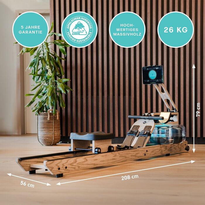 Водяний тренажер WaterRower Driftwood з масиву дерева | LightRing та Bluetooth-монітор | Кріплення для планшета та WaterRower Connect App