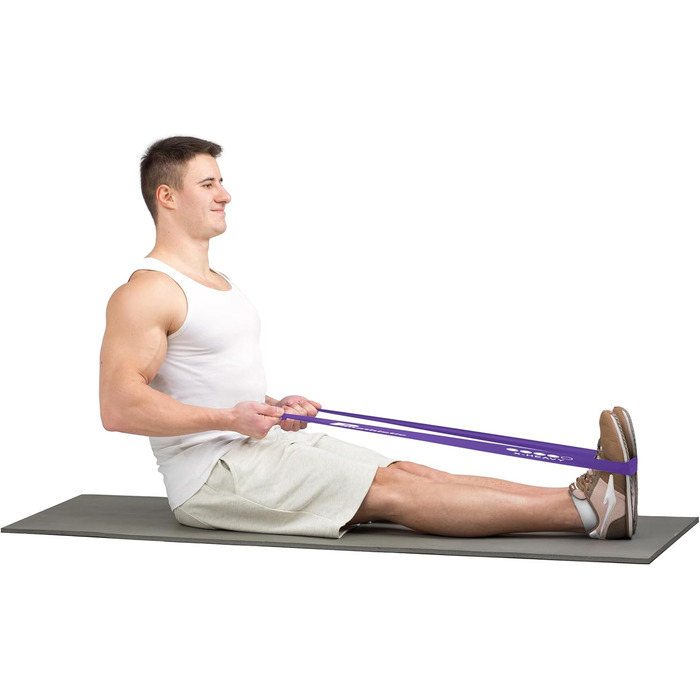 Фітнес-гумки Panathletic, набір 5 шт. – різні рівні опору, інструкція, eBook, сумка – 5 фітнес-гумок, гімнастичний банд, еластичний стрінг чорного, червоного, жовтого, синього, зеленого кольорів (фіолетовий)