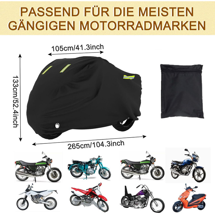 Водонепроникний чохол для мотоцикла XXXL з тканини 420D Oxford, універсальний захисний тент для мотоцикла та скутера з отвором для замка, 265x105x133 см